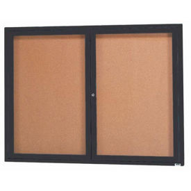 Aarco 2 Door Framed Illuminated Enclosed Bulletin Board Black Pwdr. Coat - 48"W x 36"H