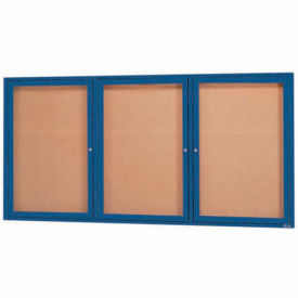 Aarco 3 Door Framed Enclosed Bulletin Board Blue Powder Coat - 72"W x 36"H