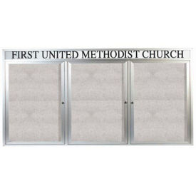 Aarco 3 Door Enclosed Aluminum Framed Bulletin Board w/ Header - 96"W x 48"H