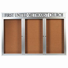 Aarco 3 Door Aluminum Framed Bulletin Board w/ Header - 72"W x 48"H