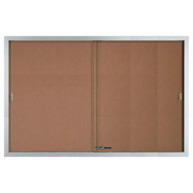 Aarco 2 Door Aluminum Framed Bulletin Boards w/ Sliding Door - 72"W x 48"H