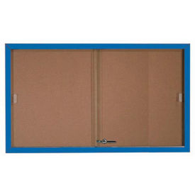 Aarco 2 Door Aluminum Framed Bulletin Boards w/ Sliding Door Blue Pc - 60"W x 36"H