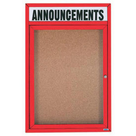 Aarco 1 Door Aluminum Framed Bulletin Board w/ Header Red Powder Coat - 18"W x 24"H