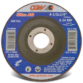 CGW Abrasives 35621 Depressed Center Wheel 4-1/2" x 1/4" x 5/8- 11 INT T27 24 Grit Aluminum Oxide - Pkg Qty 10