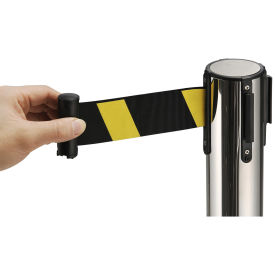 39"H Stainless Steel Retractable Stanchion With 6-1/2' Yellow/Black Belt
