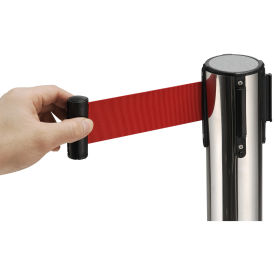 39"H Stainless Steel Retractable Stanchion With 6-1/2' Red Belt