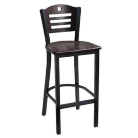 Bar Stool, Cherry 3 Slat-Back, 17-1/2"W X 16"D X 42"H, Black - Pkg Qty 2