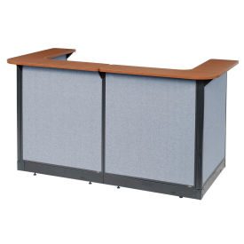 88"W x 44"D x 46"H U-Shaped Reception Station With Raceway, Cherry Counter/Blue Panel