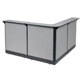 80"W x 80"D x 46"H L-Shaped Reception Station With Raceway, Gray Counter/Gray Panel