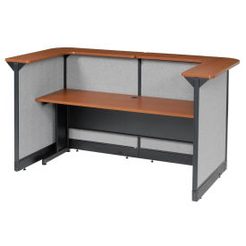 88"W x 44"D x 46"H U-Shaped Reception Station With Raceway, Cherry Counter/Gray Panel