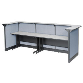 124"W x 44"D x 46"H U-Shaped Reception Station With Raceway, Gray Counter/Blue Panel