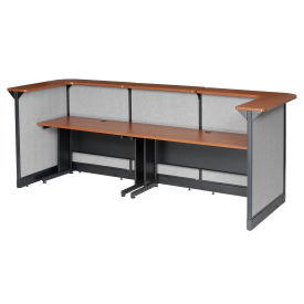 124"W x 44"D x 46"H U-Shaped Reception Station With Raceway, Cherry Counter/Gray Panel
