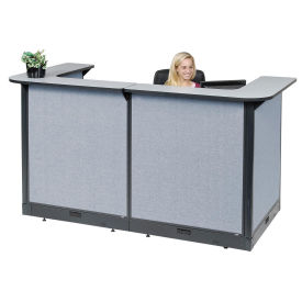 88"W x 44"D x 46"H U-Shaped Electric Reception Station, Gray Counter/Blue Panel