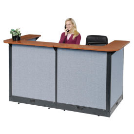 88"W x 44"D x 46"H U-Shaped Electric Reception Station, Cherry Counter/Blue Panel