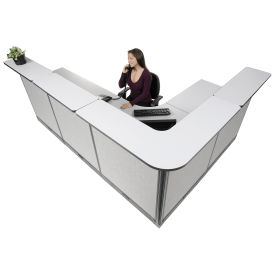 116"W x 80"D x 46"H L-Shaped Electric Reception Station, Gray Counter/Gray Panel