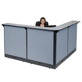 80"W x 80"D x 46"H L-Shaped Electric Reception Station, Gray Counter/Blue Panel