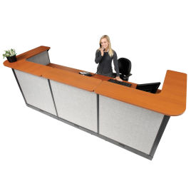 124"W x 44"D x 46"H U-Shaped Electric Reception Station, Cherry Counter/Gray Panel