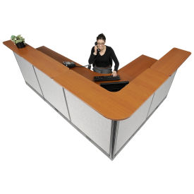 116"W x 80"D x 46"H L-Shaped Electric Reception Station, Cherry Counter/Gray Panel