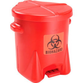 EAGLE Polyethylene Waste Can - 6-Gallon Capacity - Red/Black Biohazard Label