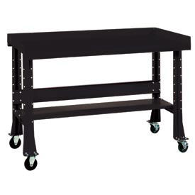 Shureshop® Mobile Bench W/Acc Kit, Painted Steel Top, 60" X 29", Gloss Black