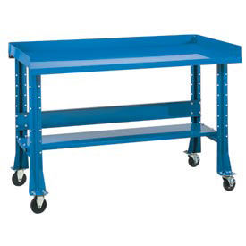 Shureshop® Mobile Bench W/Acc Kit, Painted Steel Top, 60" X 29", Monaco Blue