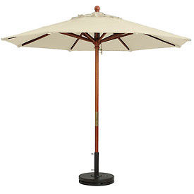 7' Wooden Market Outdoor Umbrella, Khaki