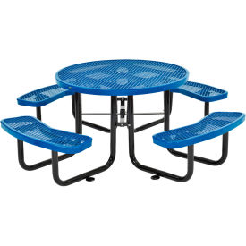 Global Industrial 46" Expanded Metal Round Picnic Table, Blue