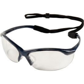 Vapor Safety Eyewear, Polycarbonate Lens, Clear Anti-Fog, Metallic Blue