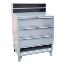 3 Drawer Desk with Paper Compartment, 36"W x 28"D x 54"H, Gray
