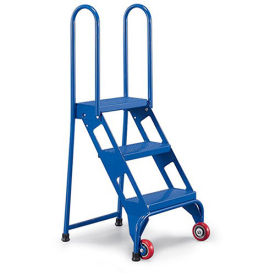 All-Welded VESTIL Lock and Roll Folding Ladders with Wheels - 3 Steps - Steel