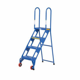 All-Welded VESTIL Lock and Roll Folding Ladders with Wheels - 4 Steps - Steel