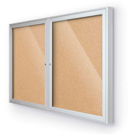 Balt® Outdoor Enclosed Bulletin Board Cabinet,2-Door 60"W x 36"H, Silver Trim, Natural Cork