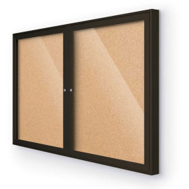 Balt® Indoor Enclosed Bulletin Board - 2 Door - Cork - Coffee Aluminum Frame - 60"W x 36"H