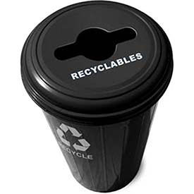 Round Recycling Container With Combo Lid, 20 Gallon Capacity, Steel, Black