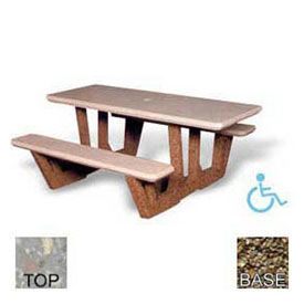 68" ADA Rectangular Picnic Table, Gray Limestone Top, Tan River Rock Leg