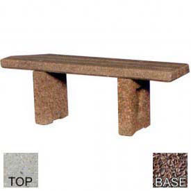 48" Flat Concrete Bench, Polished Tan River Rock Top, Red Quartzite Leg