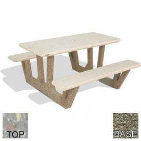 38" Concrete Rectangular Picnic Table, Polished Gray Limestone Top, Gray Limestone Leg