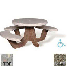 42" ADA Concrete Round Picnic Table, Gray Limestone Top, Gray Limestone Leg