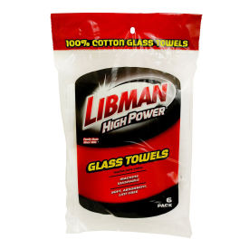 Libman 592 High Power 100% Cotton White Glass Towels, 6 Pack