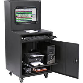 Global Industrial Deluxe LCD Industrial Computer Cabinet, Black, Unassembled