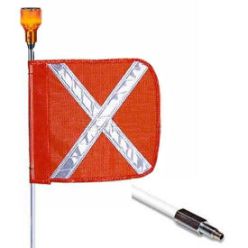 Checkers 5'  Hex Base Warning Whip w/ Lighting Capability, 12"x11" Orange X  Flag