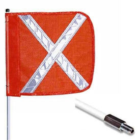 Checkers 3'  Hex Base Warning Whip w/o Light, 16"x16" Orange w/ X Rectangle Flag