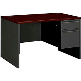 HON Steel Desk, Single Right Pedestal, 48"W x 30"D x 29-1/2"H, Mahogany, 38000 Series