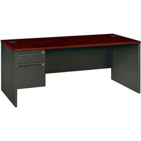 HON Steel Desks, Single Left Pedestal, 72"W x 36"D x 29-1/2"H, Mahogany, 38000 Series