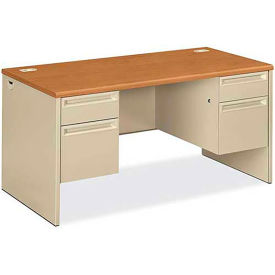 HON Steel Desk, Double Pedestal, 60"W x 30"D x 29-1/2"H, Harvest, 3800 Series