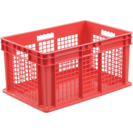 Global Industrial Straight Wall Container Mesh Sides Solid Base 23-3/4"L x 15-3/4"W x 12-1/4"H, Red - Pkg Qty 3