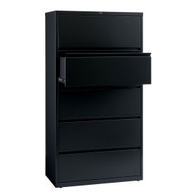 Hirsh Industries Lateral File 36" Wide 5-Drawer, Black, 14992