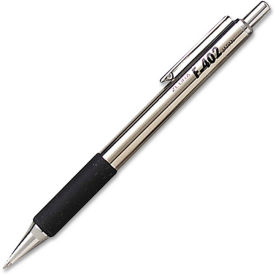 Zebra F-402 Ballpoint Retractable Pen, 0.7mm, Black Ink, Stainless Steel Barrel