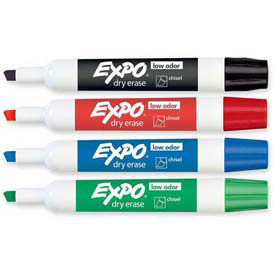Sanford® Expo Low Odor Dry Erase Marker, Chisel Tip, Black/Blue/Green/Red Ink, 4/Pk - Pkg Qty 12