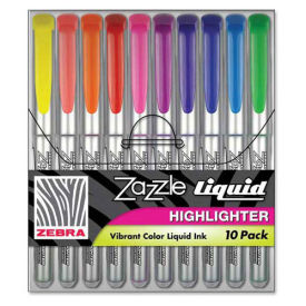 Zazzle Liquid Ink Highlighter, Chisel Tip, Asst Colors, 10/Set - Pkg Qty 6